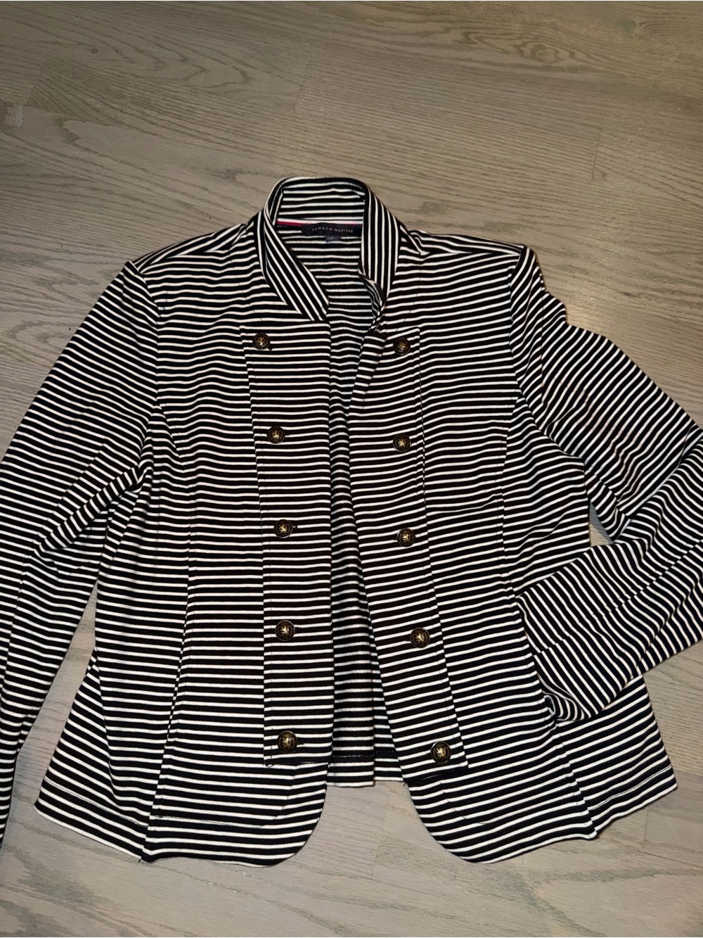 Tommy Hilfiger Black & White Striped Double-Breasted Blazer